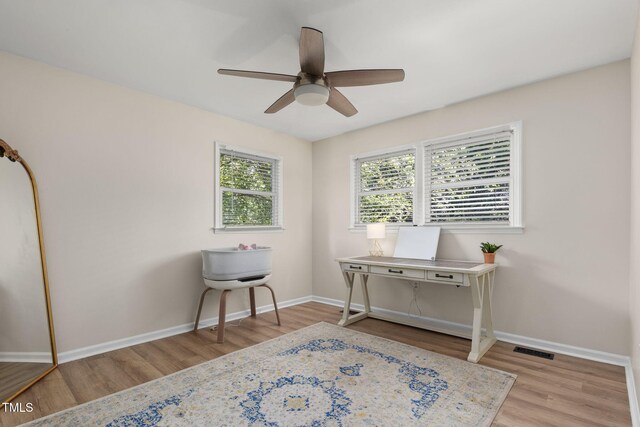 5505 Knollwood Rd, Raleigh, NC 27609 - office area featuring wood finished floors and a ceiling fan
