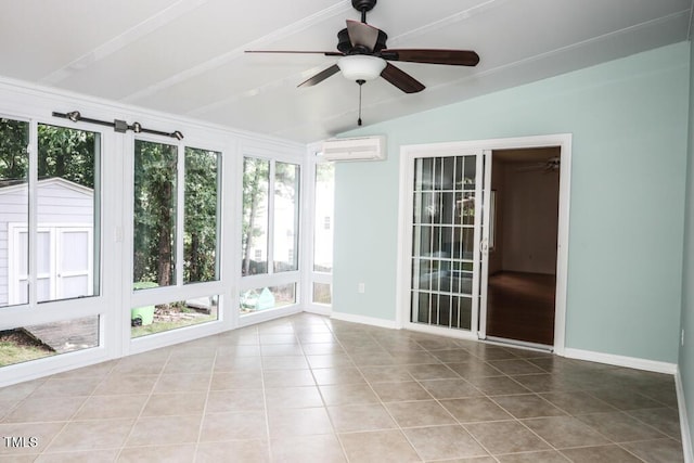 2528 Beech Gap Ct, Raleigh, NC 27603 - unfurnished sunroom featuring a wall mounted air conditioner, vaulted ceiling, plenty of natural light, and tile patterned floors