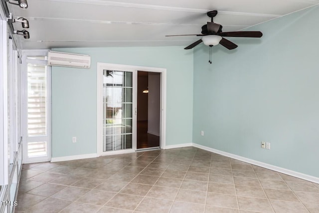 2528 Beech Gap Ct, Raleigh, NC 27603 - tiled spare room with a wall unit AC, vaulted ceiling, and a ceiling fan