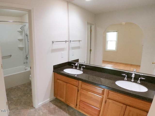 2528 Beech Gap Ct, Raleigh, NC 27603 - bathroom featuring double vanity, bathtub / shower combination, and tile patterned floors