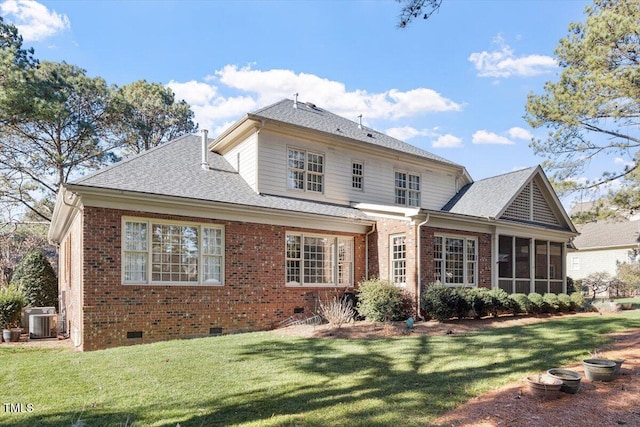 1317 Colonial Club Rd, Wake Forest, NC 27587 - rear view of house with a lawn, central AC unit, crawl space, and brick siding