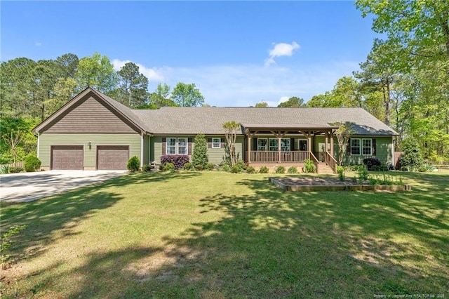 626 Bailey Rd, Coats, NC 27521 - single story home with a front lawn, driveway, covered porch, and a garage