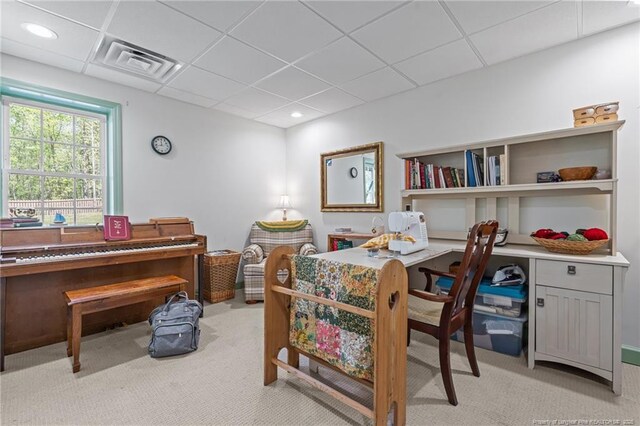 626 Bailey Rd, Coats, NC 27521 - home office featuring a paneled ceiling, visible vents, recessed lighting, and light colored carpet