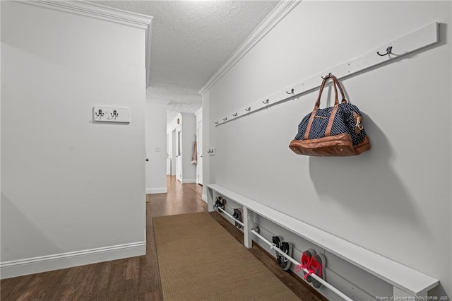 626 Bailey Rd, Coats, NC 27521 - mudroom with baseboards, wood finished floors, a textured ceiling, and ornamental molding