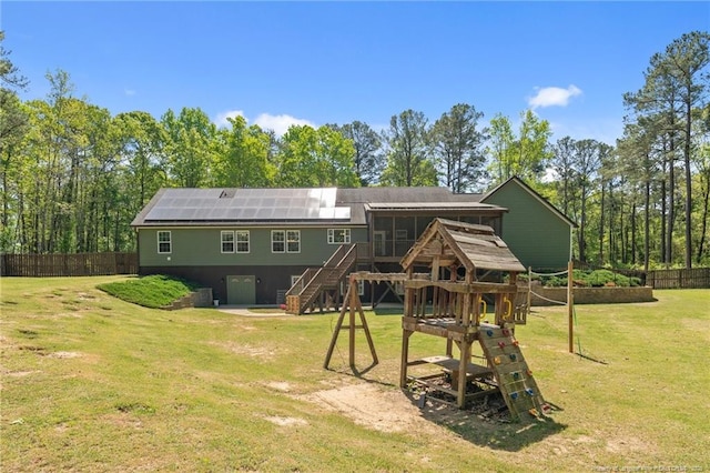 626 Bailey Rd, Coats, NC 27521 - back of property with fence, a yard, stairs, and a deck