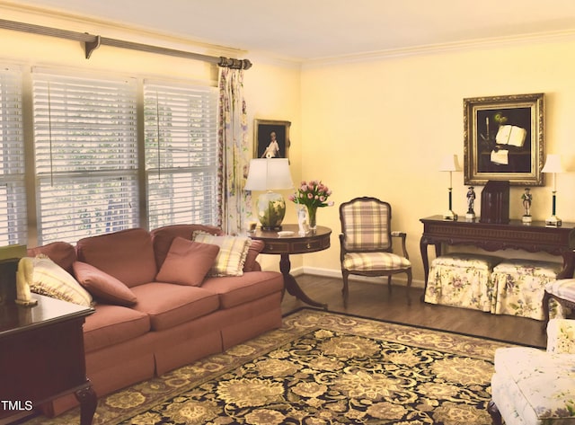 775 Sid Eaves Rd, Youngsville, NC 27596 - living room featuring crown molding, wood finished floors, and baseboards