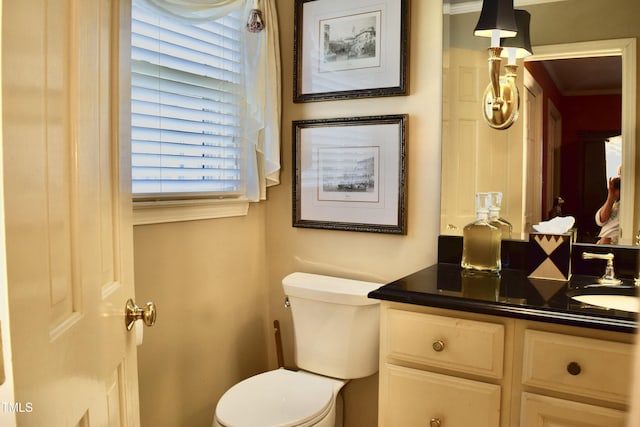 775 Sid Eaves Rd, Youngsville, NC 27596 - half bathroom featuring toilet, crown molding, and vanity