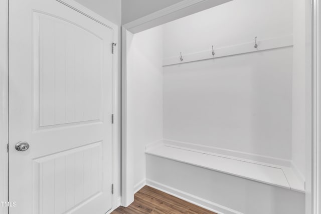 mudroom with baseboards and dark wood-style floors