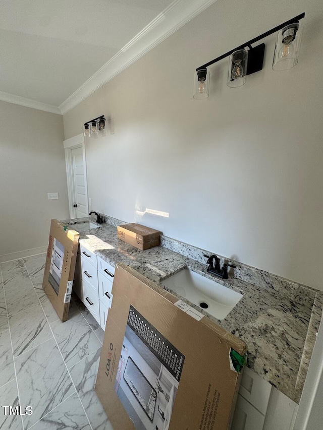 27 Batten Hill Ln, Selma, NC 27576 - bathroom featuring crown molding and marble look tile flooring