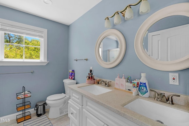 full bath featuring a sink, toilet, and double vanity