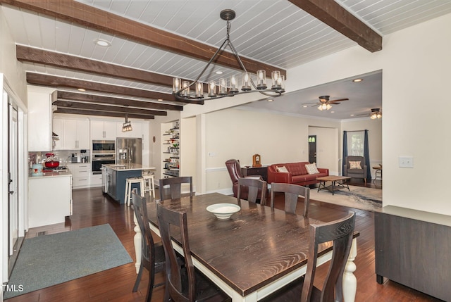 7901 Farnham Ct, Raleigh, NC 27615 - dining room featuring recessed lighting, ceiling fan, dark wood finished floors, and beam ceiling