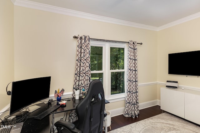 7901 Farnham Ct, Raleigh, NC 27615 - home office with crown molding, baseboards, and wood finished floors
