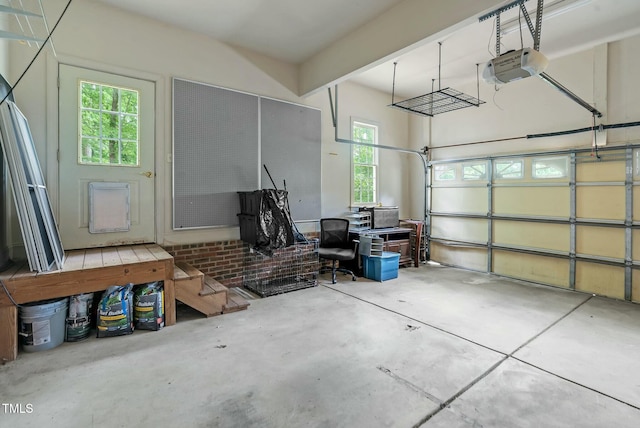 garage with a garage door opener