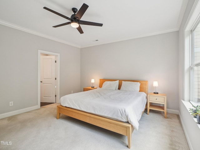4125 Enfield Ridge Dr, Cary, NC 27519 - bedroom featuring crown molding, light colored carpet, baseboards, and a ceiling fan