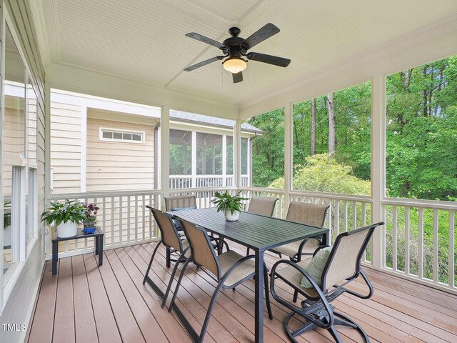 4125 Enfield Ridge Dr, Cary, NC 27519 - sunroom / solarium featuring outdoor dining area, ceiling fan, and healthy amount of natural light
