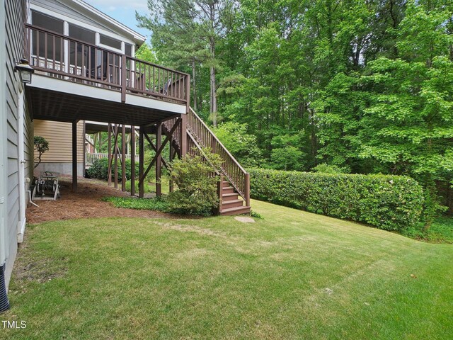 4125 Enfield Ridge Dr, Cary, NC 27519 - view of green lawn featuring stairs and a deck