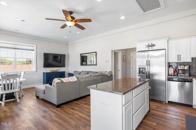 7348 NC-222 Hwy, Stantonsburg, NC 27883 - interior space featuring dark wood-style floors, a ceiling fan, and recessed lighting