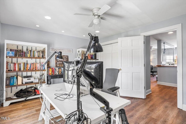 7348 NC-222 Hwy, Stantonsburg, NC 27883 - office space featuring recessed lighting, a ceiling fan, wood finished floors, and baseboards