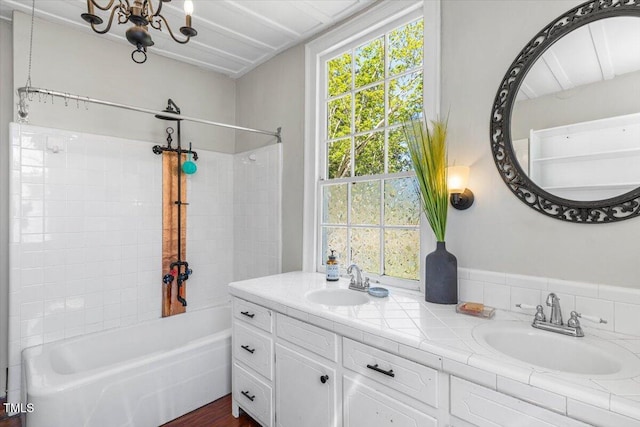 7348 NC-222 Hwy, Stantonsburg, NC 27883 - full bathroom featuring double vanity, a sink, and shower / bath combination
