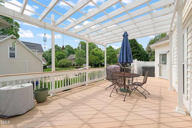 2000 Katesbridge Ln, Raleigh, NC 27614 - wooden deck featuring outdoor dining space and a pergola