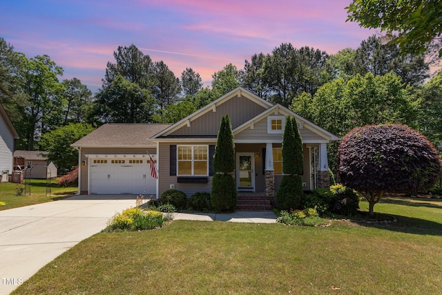 71 Potted Plant Ct, Clayton, NC 27520 - craftsman-style house with a porch, a garage, a front lawn, and driveway