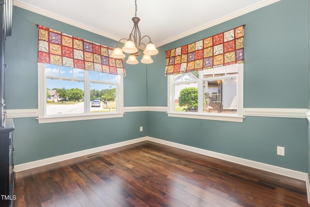 71 Potted Plant Ct, Clayton, NC 27520 - empty room featuring a notable chandelier, visible vents, and dark wood finished floors