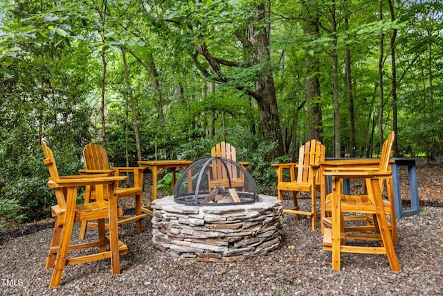 view of jungle gym featuring a fire pit