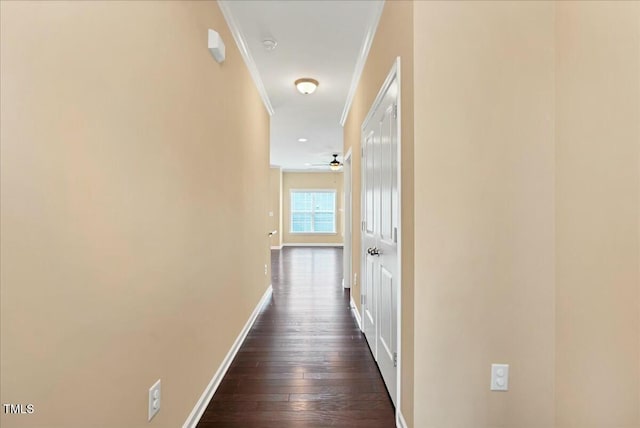 225 Gulley Glen Dr, Garner, NC 27529 - corridor featuring ornamental molding, dark wood finished floors, and baseboards