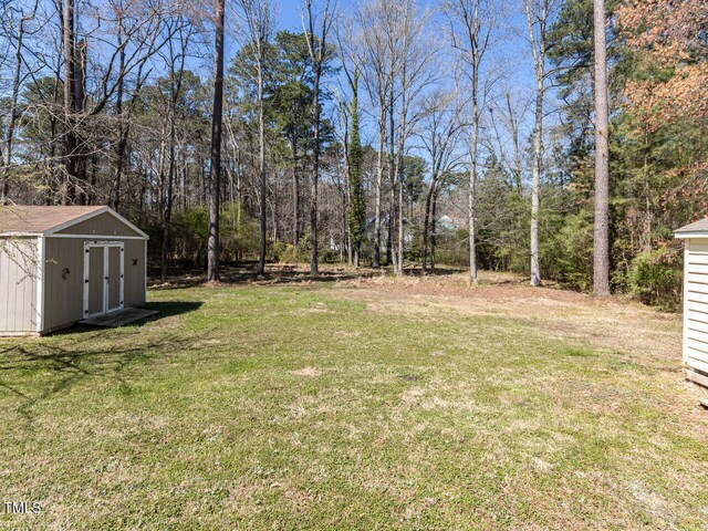 3818 Hillgrand Dr, Durham, NC 27705 - view of yard with an outbuilding and a storage shed