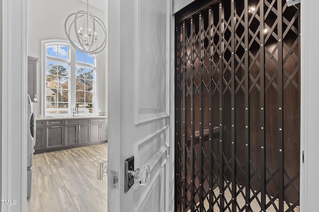 interior details with an inviting chandelier