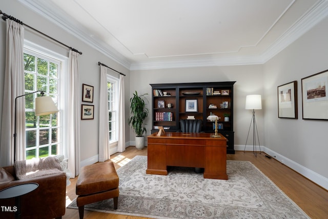 139 Stonebridge Dr, New London, NC 28127 - home office with wood finished floors, crown molding, and baseboards