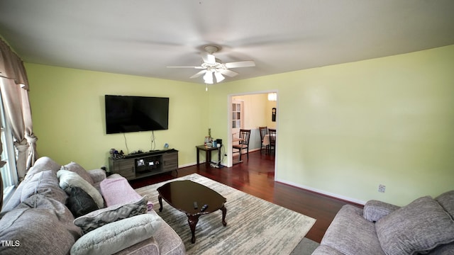 1011 Wyldewood Rd, Durham, NC 27704 - living area with ceiling fan, wood finished floors, and baseboards