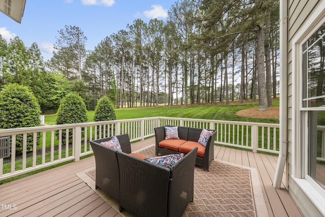 925 Hidden Jewel Ln, Wake Forest, NC 27587 - deck featuring an outdoor hangout area, view of scattered trees, and a lawn