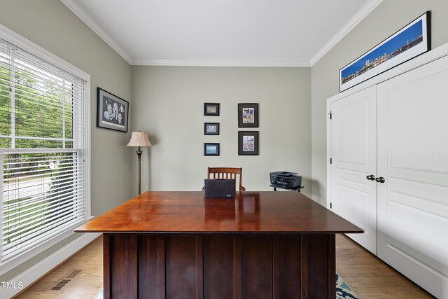 925 Hidden Jewel Ln, Wake Forest, NC 27587 - office area with ornamental molding and wood finished floors