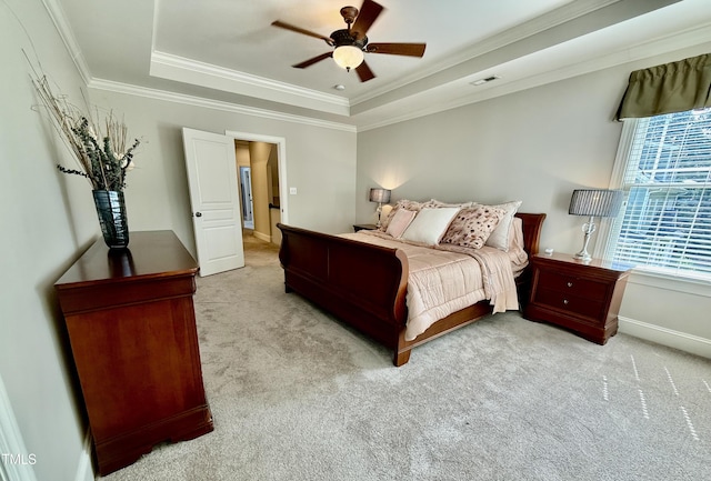 925 Hidden Jewel Ln, Wake Forest, NC 27587 - bedroom with a raised ceiling, carpet, ornamental molding, and a ceiling fan