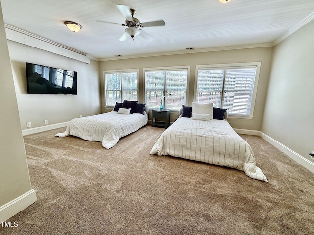 925 Hidden Jewel Ln, Wake Forest, NC 27587 - bedroom with light colored carpet, ornamental molding, and a ceiling fan