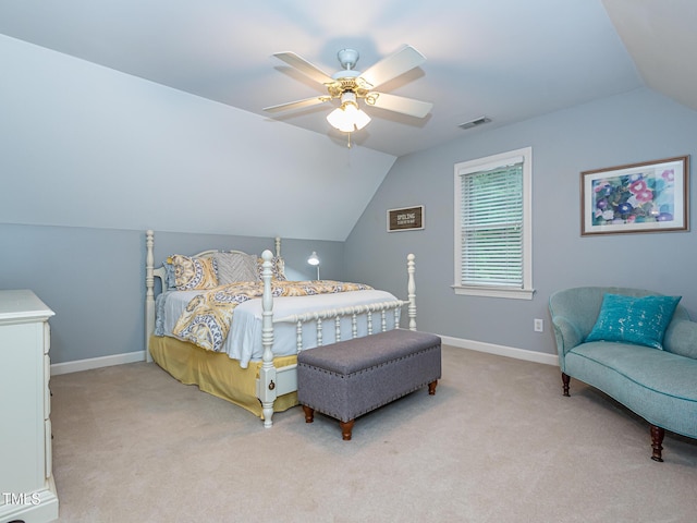 5401 Fire Pink Way, Raleigh, NC 27613 - bedroom featuring vaulted ceiling, light carpet, baseboards, and ceiling fan