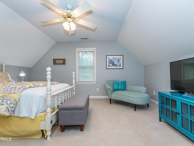 5401 Fire Pink Way, Raleigh, NC 27613 - carpeted bedroom with vaulted ceiling, baseboards, and ceiling fan