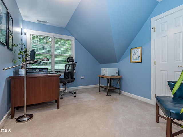 5401 Fire Pink Way, Raleigh, NC 27613 - office area featuring carpet floors, lofted ceiling, and baseboards