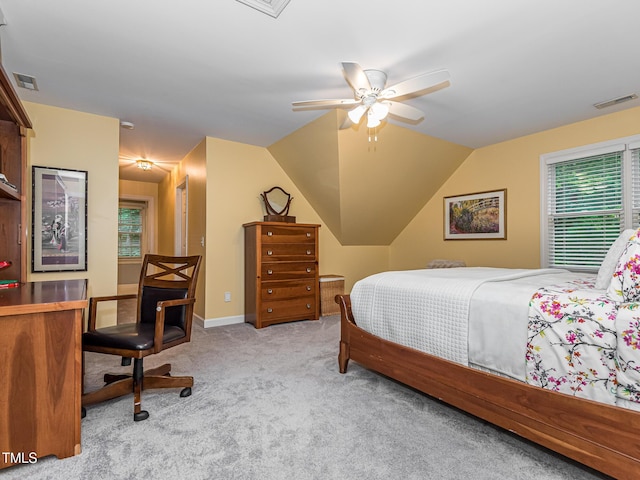 5401 Fire Pink Way, Raleigh, NC 27613 - bedroom with carpet flooring, a ceiling fan, and vaulted ceiling