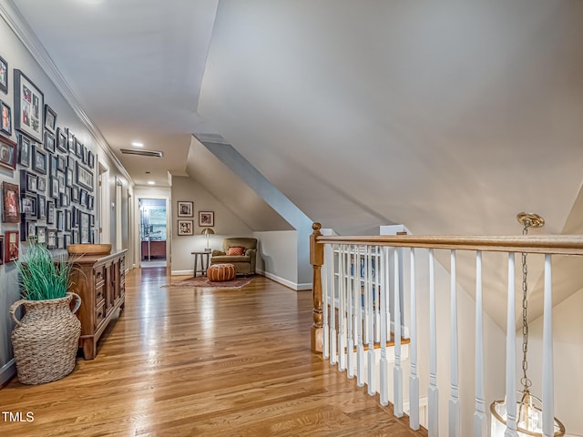 5401 Fire Pink Way, Raleigh, NC 27613 - hall featuring ornamental molding, light wood-style floors, baseboards, and recessed lighting