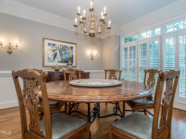 5401 Fire Pink Way, Raleigh, NC 27613 - dining area featuring a chandelier, plenty of natural light, crown molding, and light wood-type flooring