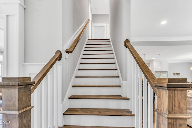 128 Paraggi Ct, Clayton, NC 27527 - stairway with crown molding and recessed lighting