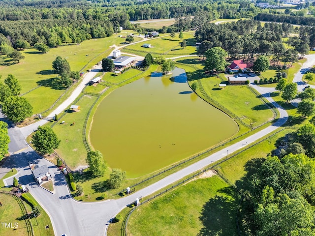 128 Paraggi Ct, Clayton, NC 27527 - birds eye view of property featuring a water view and a forest view