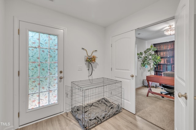 foyer with baseboards, wood finished floors, and a wealth of natural light