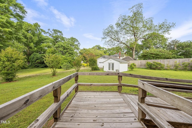 406 N Wakefield St, Zebulon, NC 27597 - wooden deck with an outdoor structure and french doors