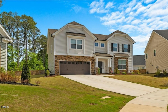1005 Whispering Creek Ct, Knightdale, NC 27545 - craftsman-style home featuring concrete driveway, fence, a front yard, and a garage