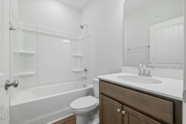 1005 Whispering Creek Ct, Knightdale, NC 27545 - bathroom featuring toilet, vanity, wood finished floors, and shower / tub combination