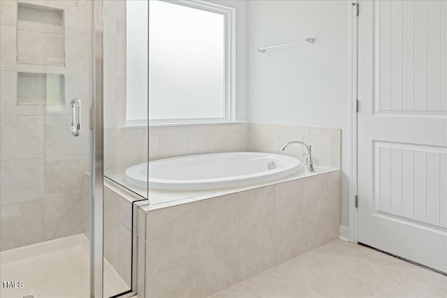 1005 Whispering Creek Ct, Knightdale, NC 27545 - full bath with a garden tub, tile patterned flooring, and a stall shower