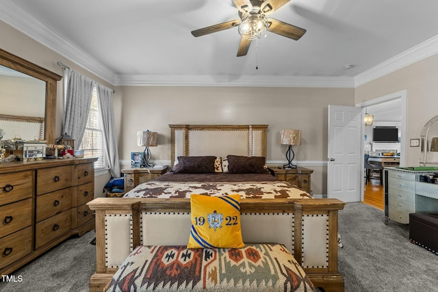 226 Fletcher Ridge Rd, Timberlake, NC 27583 - carpeted bedroom with crown molding and ceiling fan